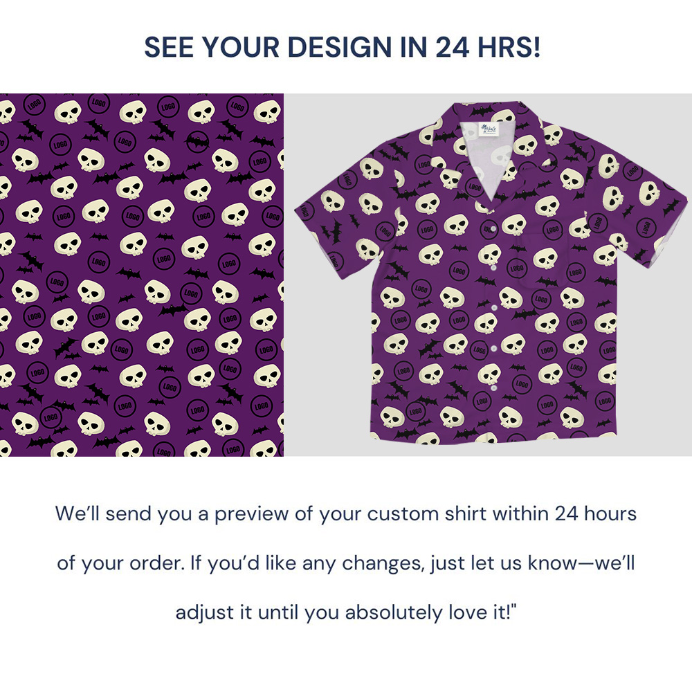 Purple Halloween Skulls And Bats Custom Logo Hawaiian Shirt