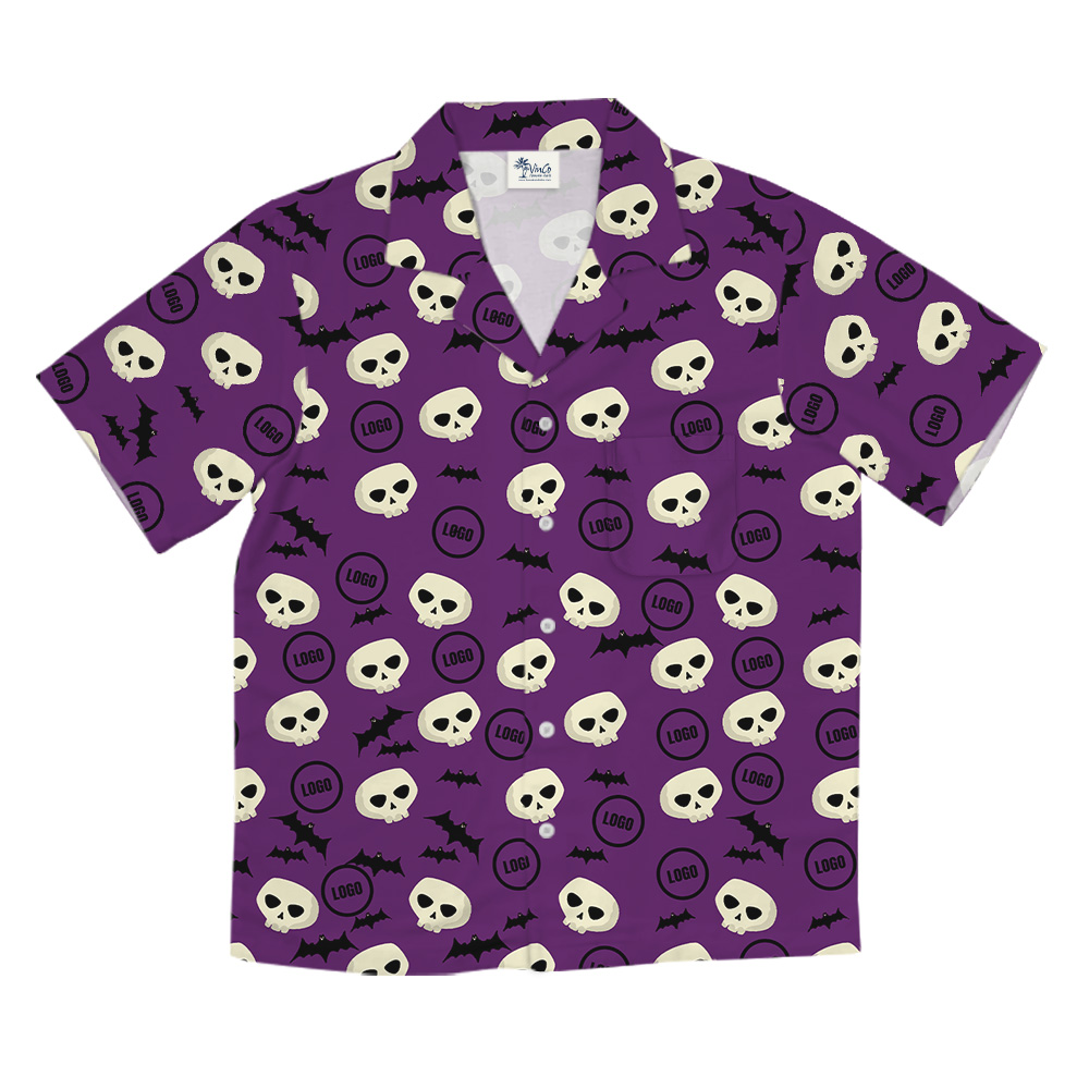 Purple Halloween Skulls And Bats Custom Logo Hawaiian Shirt