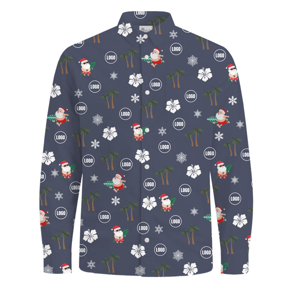 [Live Preview] Long Sleeves Tropical Christmas Happy Santa Custom Logo Hawaiian Shirt