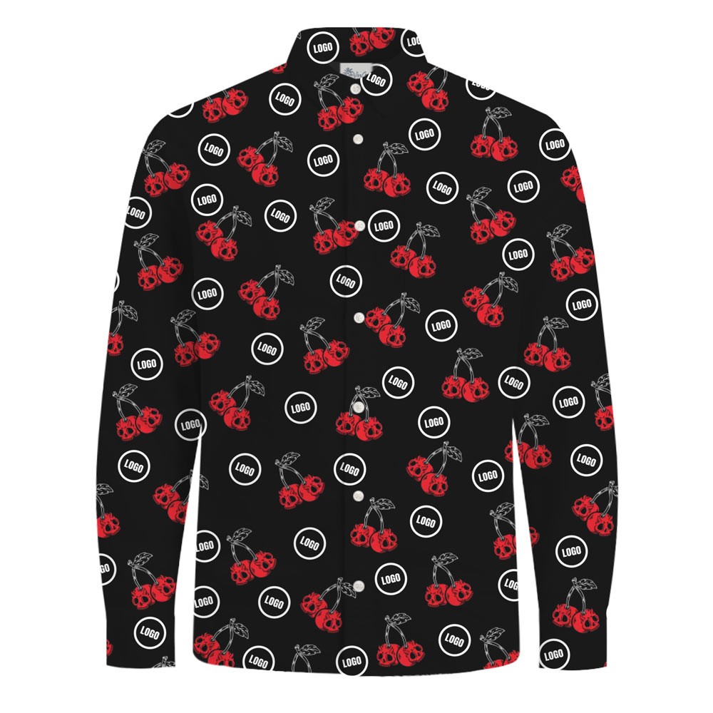 [Live Preview] Scary Cherry Long Sleeves Custom Logo Hawaiian Shirt