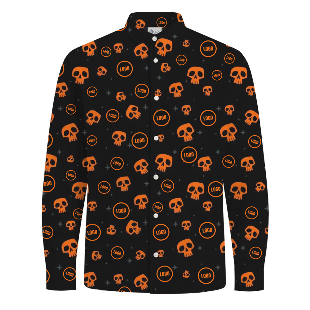 [Live Preview] Long Sleeves Custom Logo Halloween Skull Hawaiian Shirt