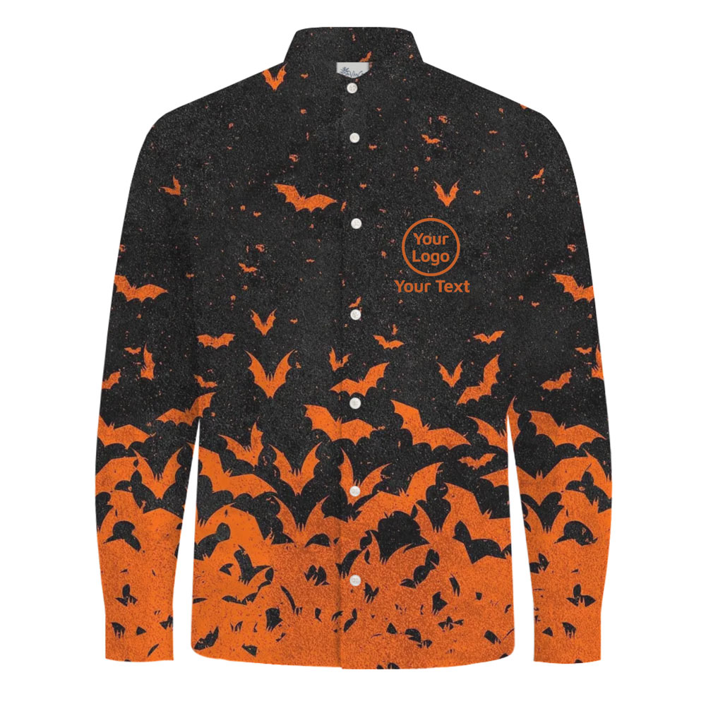 [Live Preview] Long Sleeves Halloween Bat Swarm Custom Logo Hawaiian Shirt