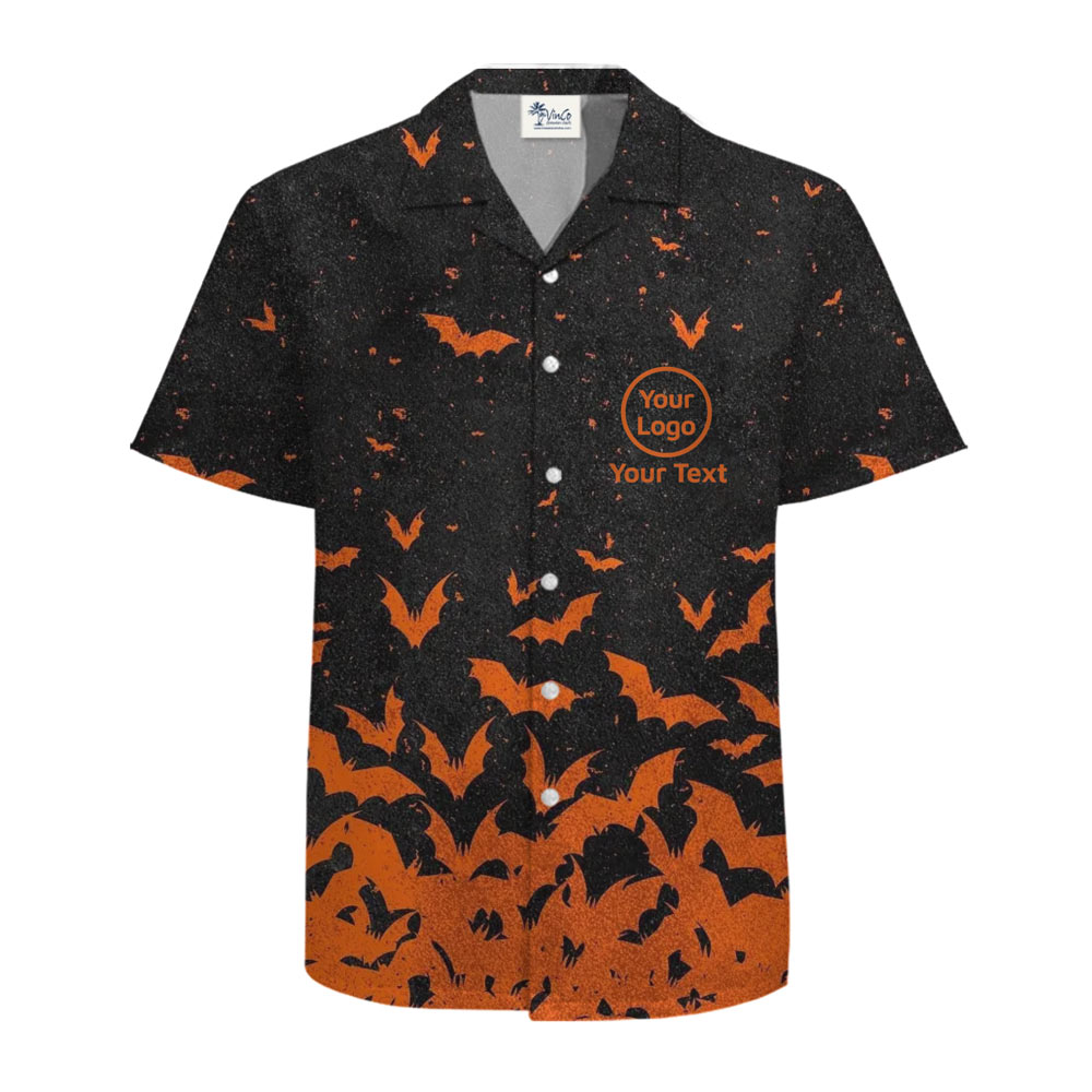 [Live Preview] Halloween Bat Swarm Custom Logo Hawaiian Shirt