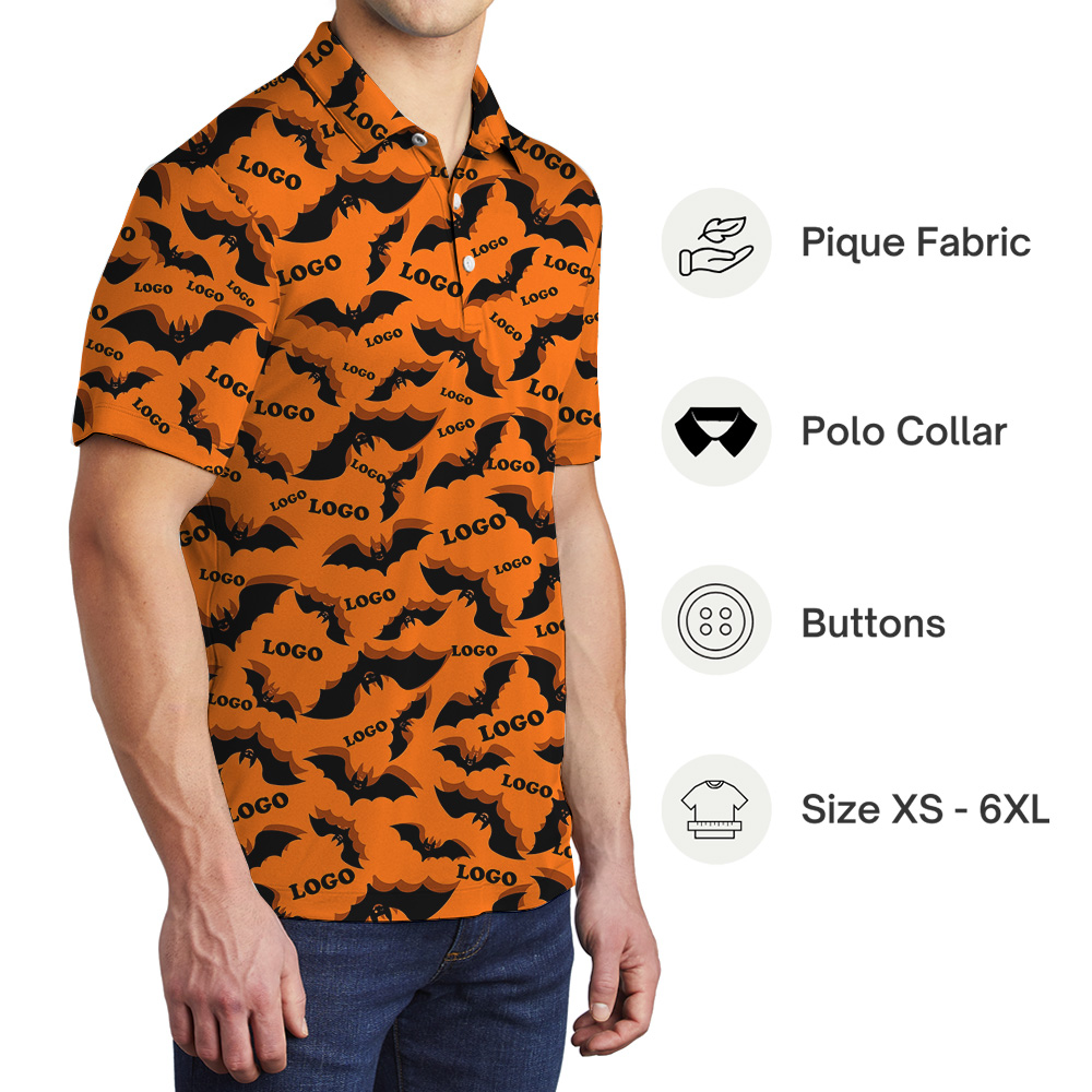 Halloween Bats Custom Print Logo Polo Shirt