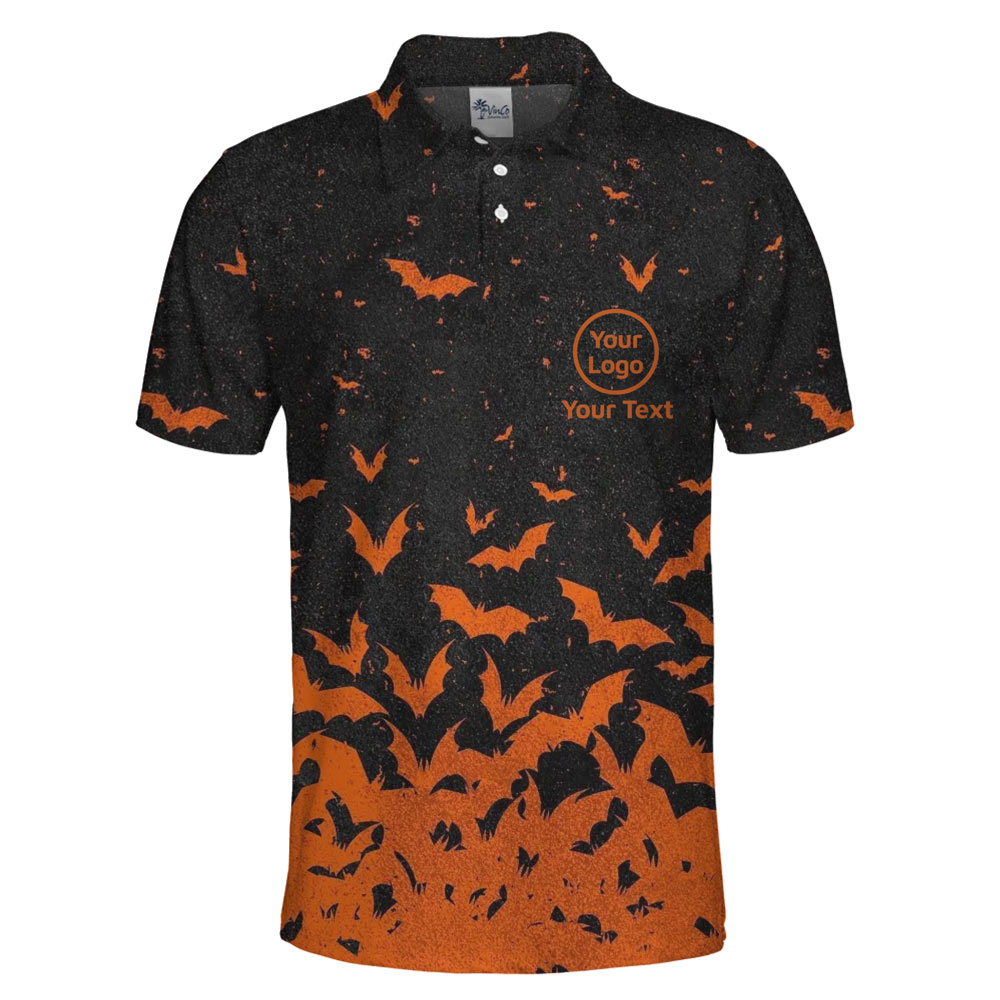 [Live Preview] Custom Logo Halloween Flying Bats Polo Shirt