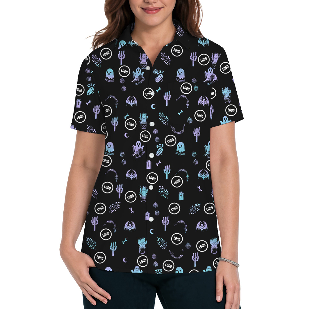 Halloween Neon Print Custom Logo Hawaiian Shirt