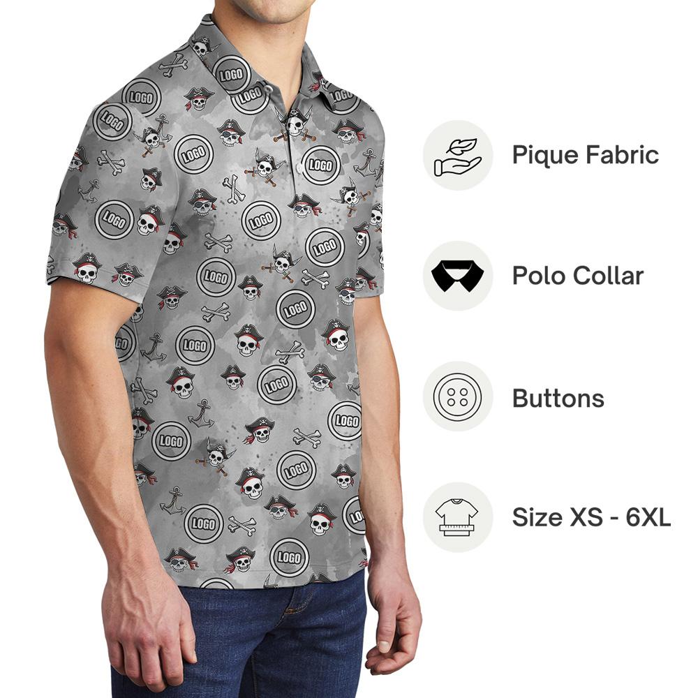 Halloween Custom Logo Pirate Skull Polo Shirt