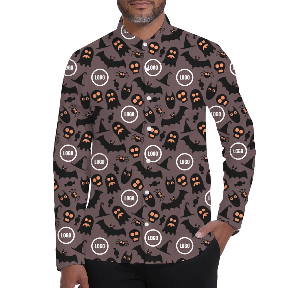 Custom Company Logo Hawaiian Long Sleeves Shirt Theme Halloween - variant image 1
