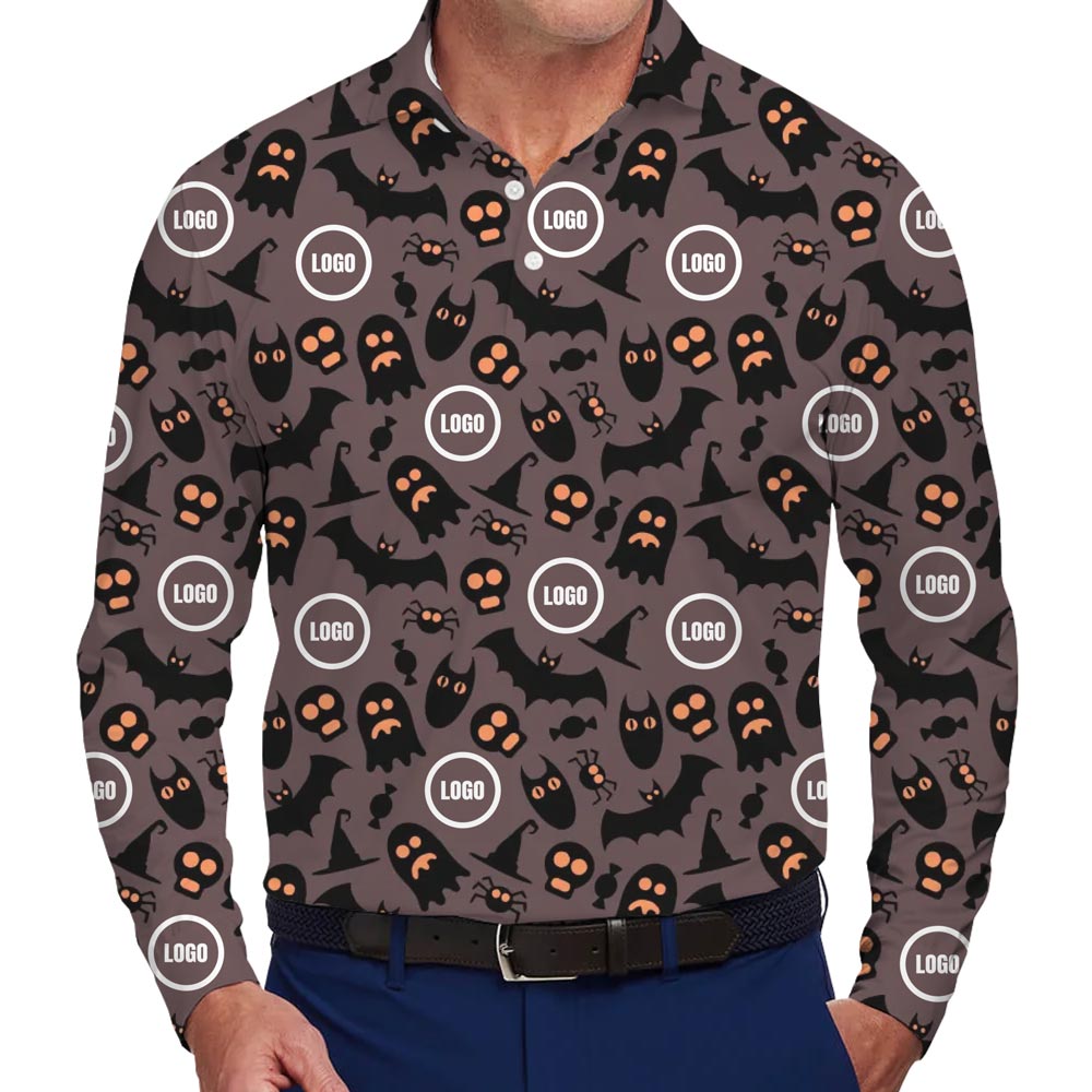 Custom Logo Spooky Long Sleeves Polo Shirt With Live Preview - variant image 1