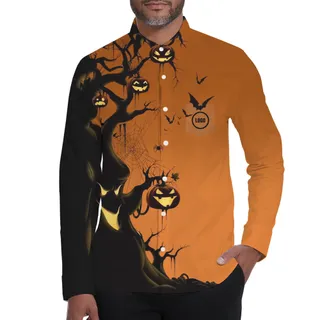 [Live Preview] Halloween Custom Logo Tree Long Sleeves Hawaiian Shirt