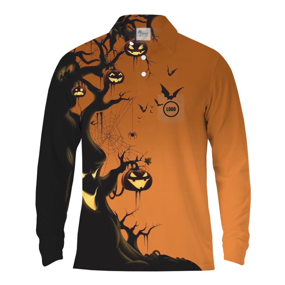 [Live Preview] Long Sleeves Custom Logo Scary Tree Halloween Polo Shirt - variant image 1