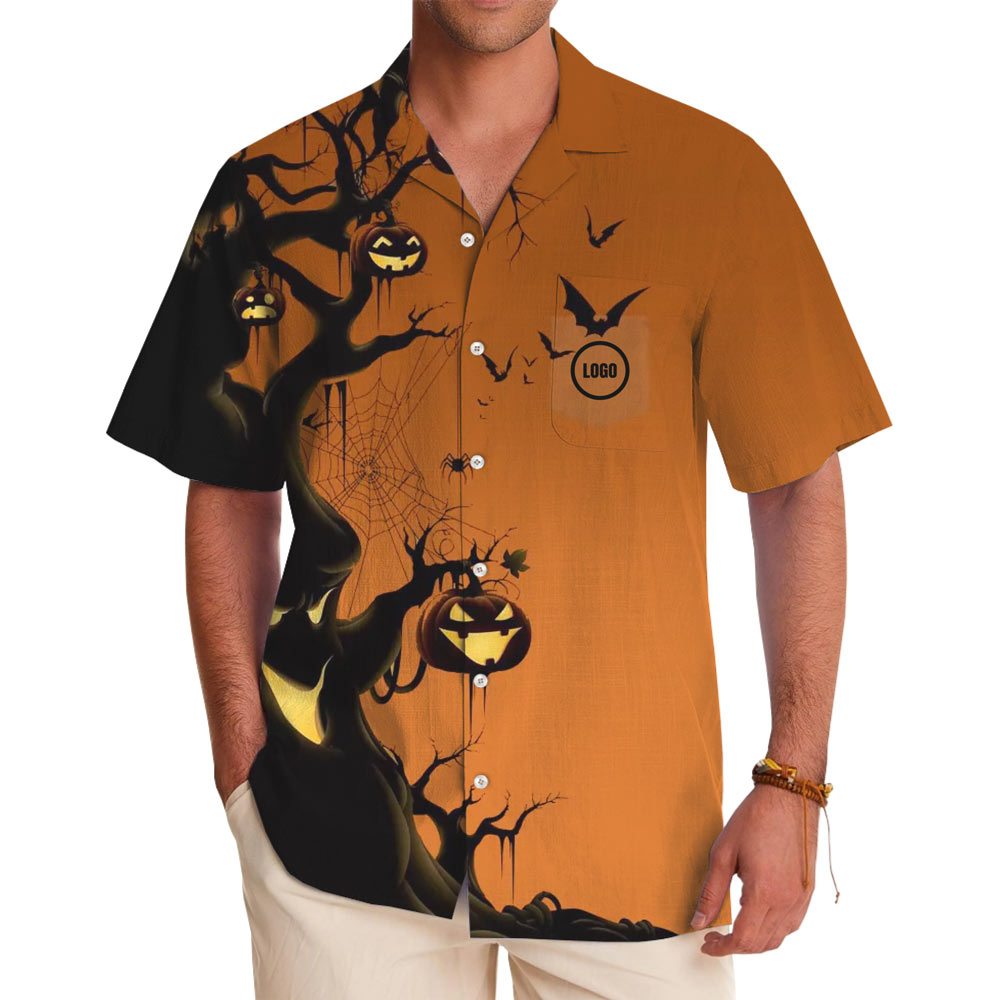 [Live Preview] Halloween Custom Logo Tree Hawaiian Shirt - variant image 1