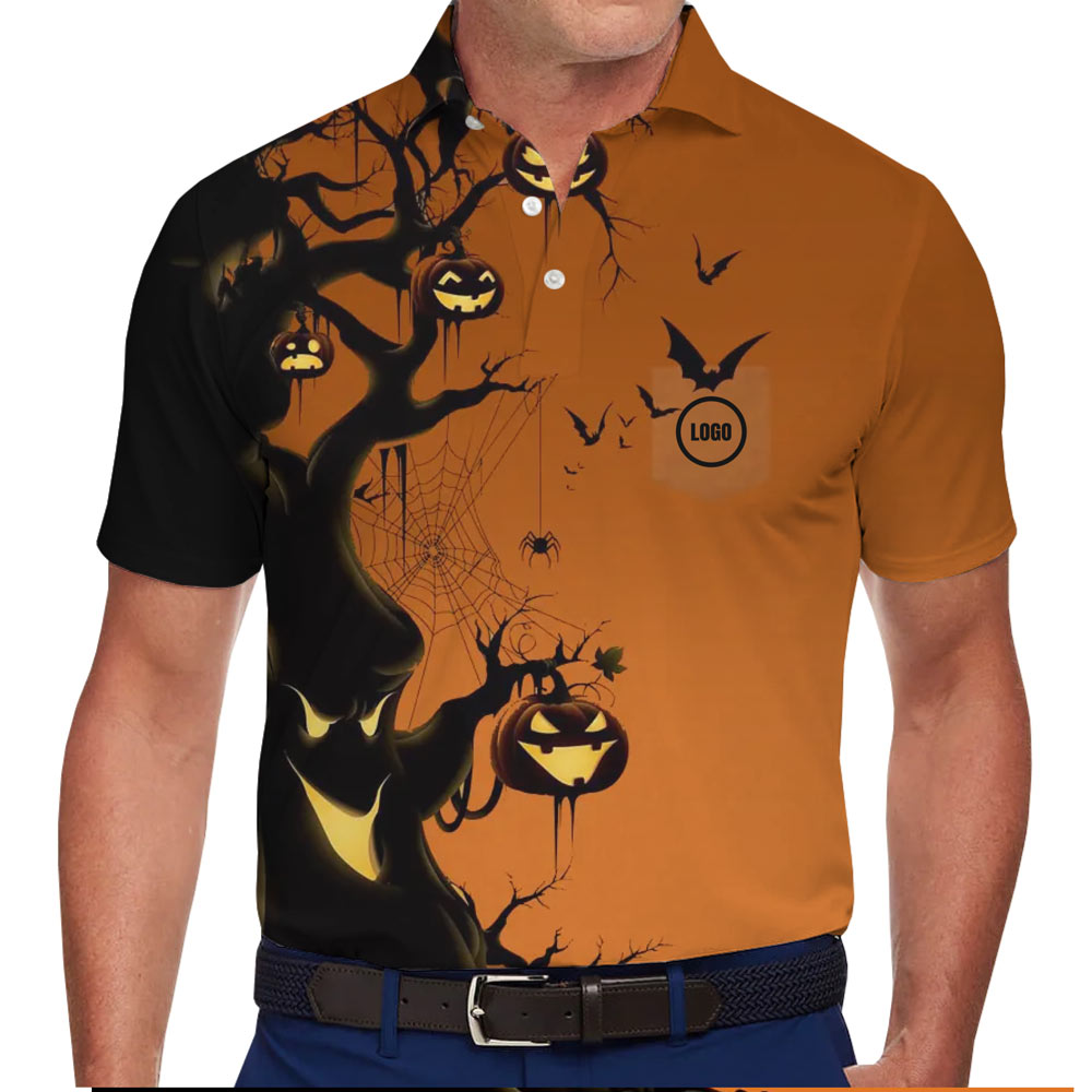 [Live Preview] Custom Logo Scary Tree Halloween Polo Shirt - variant image 1