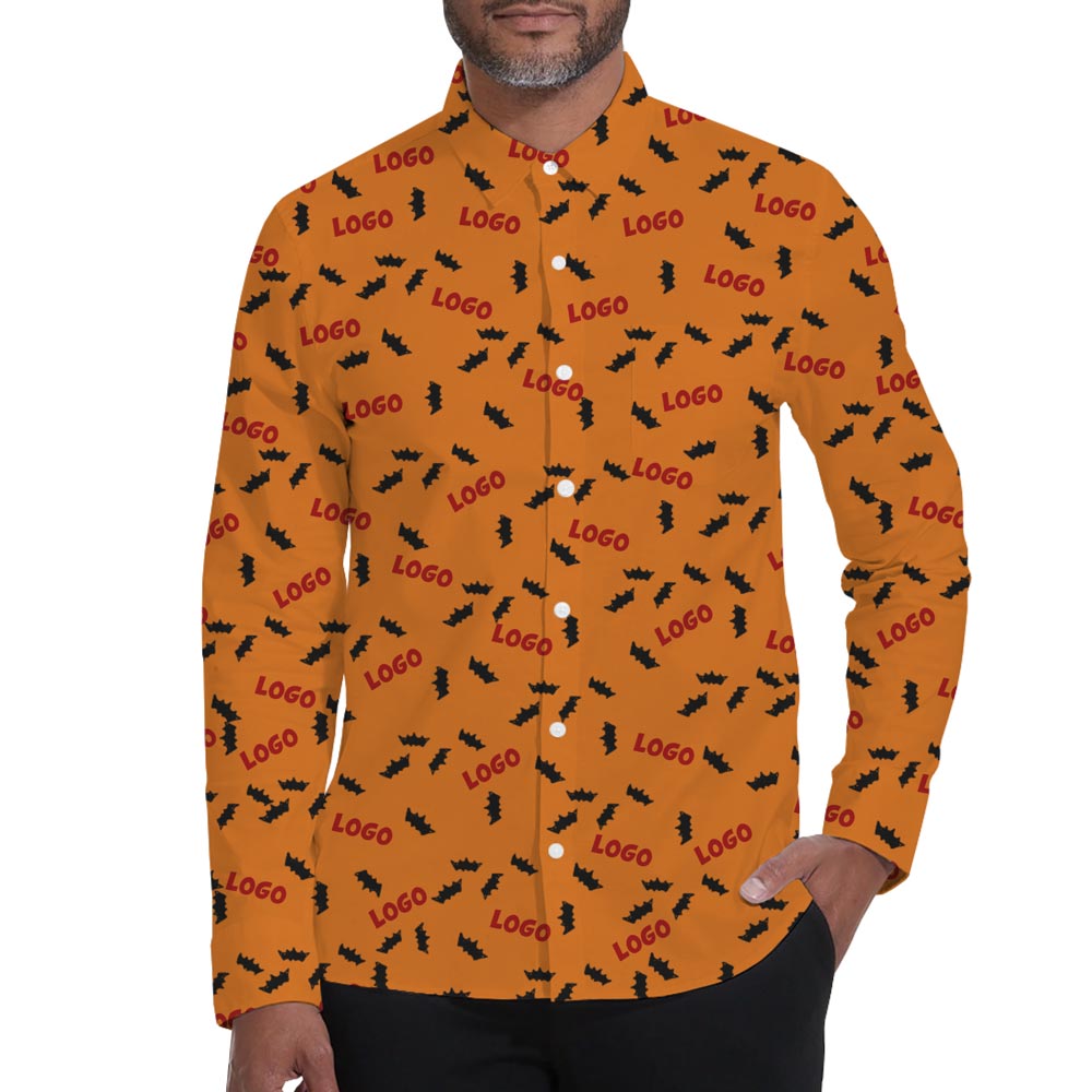 [Live Preview] Custom Company Logo Halloween Long Sleeves Button Shirt - variant image 1