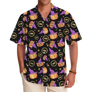 [Live Preview] Halloween Pumpkin Witch Custom Logo Hawaiian Shirt