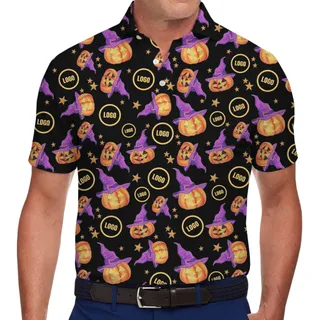 [Live Preview] Custom Logo Pumpkin Witch Halloween Polo Shirt
