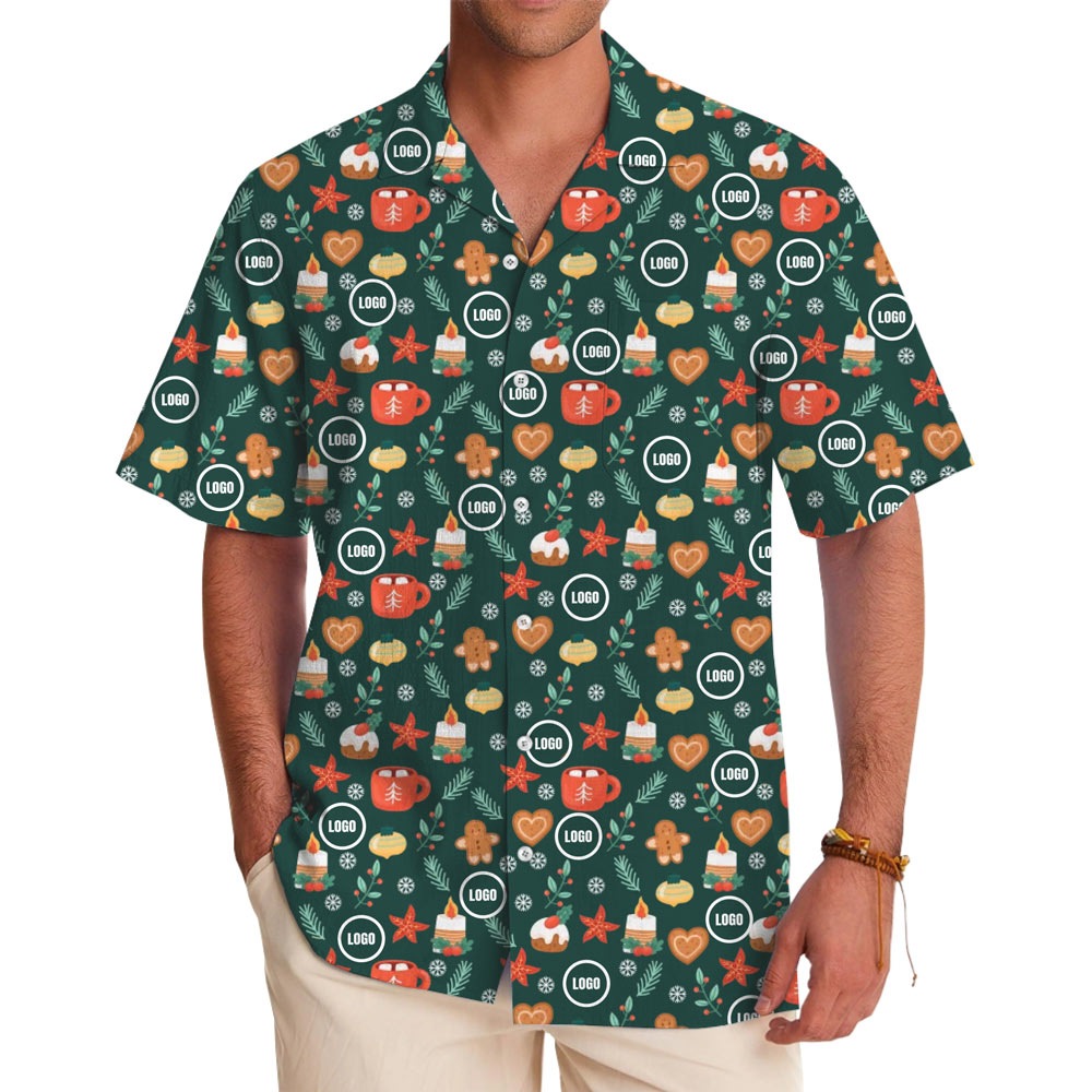 [Live Preview] Christmas Pattern Custom Logo Hawaiian Shirt - variant image 1