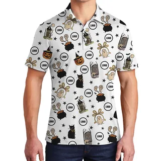 [Live Preview] Custom Logo Bewitched Icons Halloween Polo Shirt