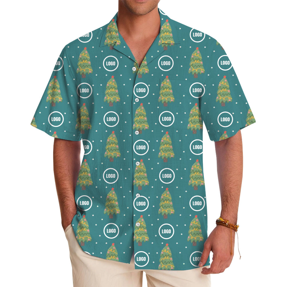 [Live Preview] Christmas Tree Custom Logo Hawaiian Shirt - variant image 1