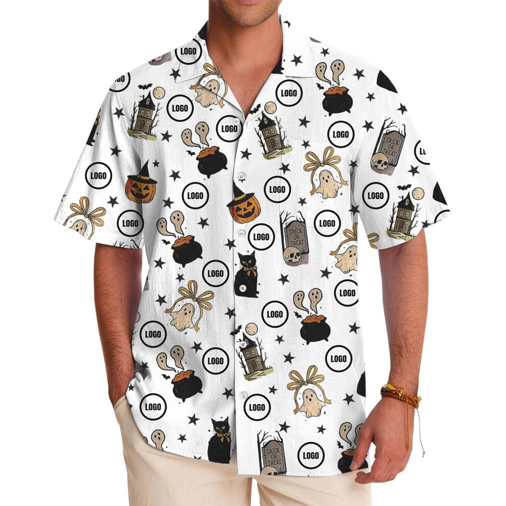 [Live Preview] Custom Logo Halloween Bewitched Icons Hawaiian Shirt - variant image 1