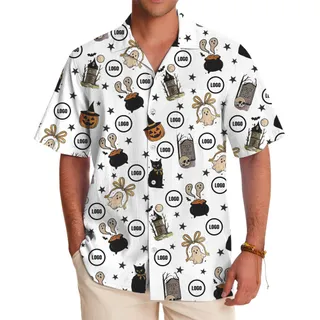 [Live Preview] Custom Logo Halloween Bewitched Icons Hawaiian Shirt