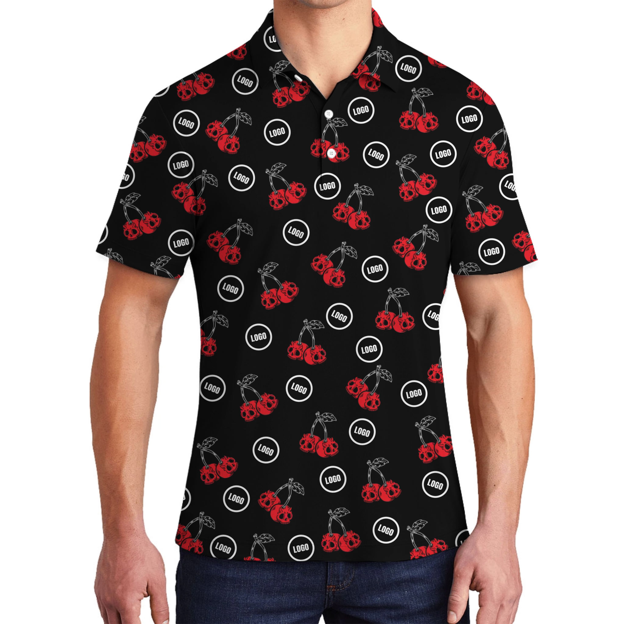 [Live Preview] Custom Logo Scary Cherry Polo Shirt - variant image 1