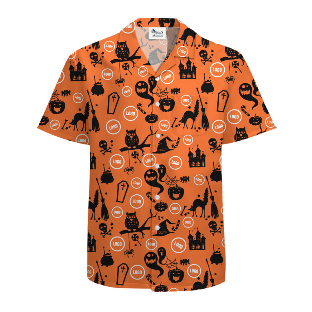 [Live Preview] Halloween Ghost Theme Custom Logo Hawaiian Shirt
