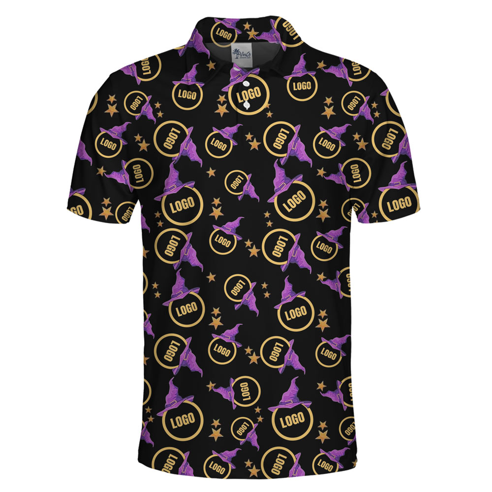 [Live Preview] Long Sleeves Witch Hat Halloween Custom Logo Polo Shirt