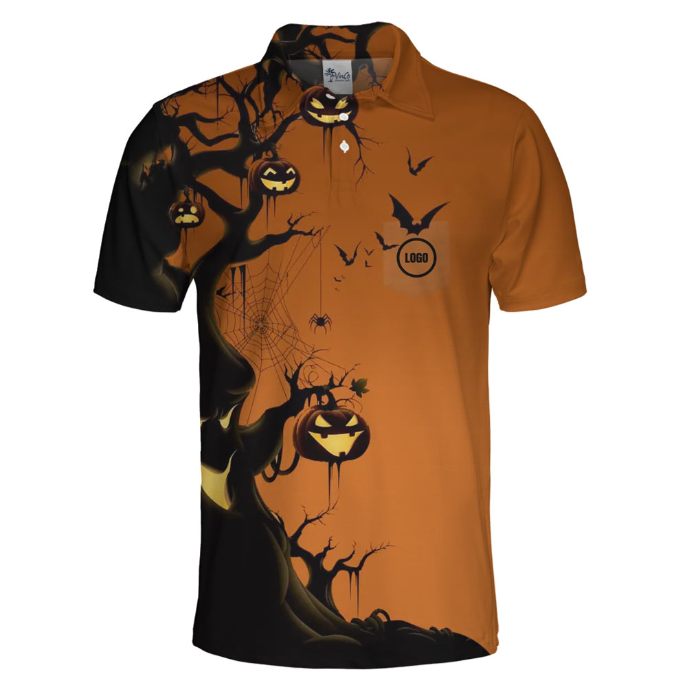 [Live Preview] Custom Logo Scary Tree Halloween Polo Shirt