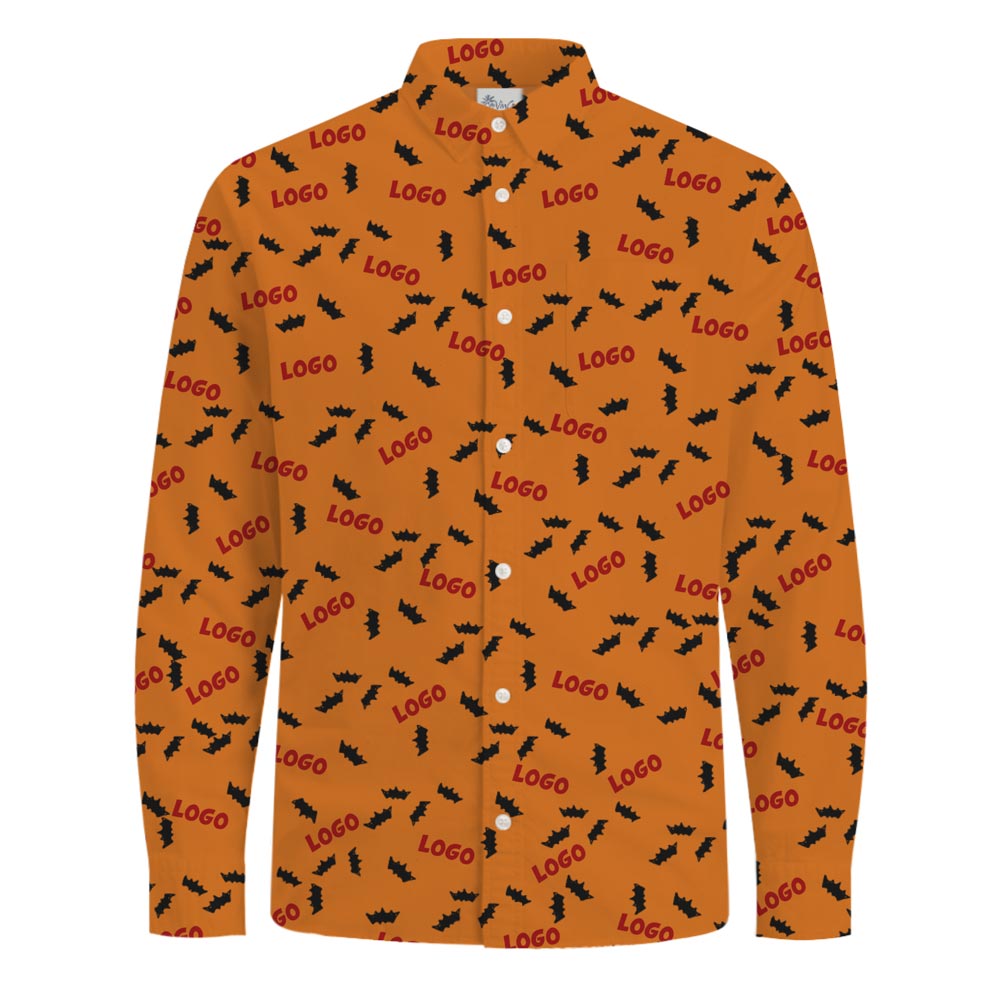 [Live Preview] Custom Company Logo Halloween Long Sleeves Button Shirt