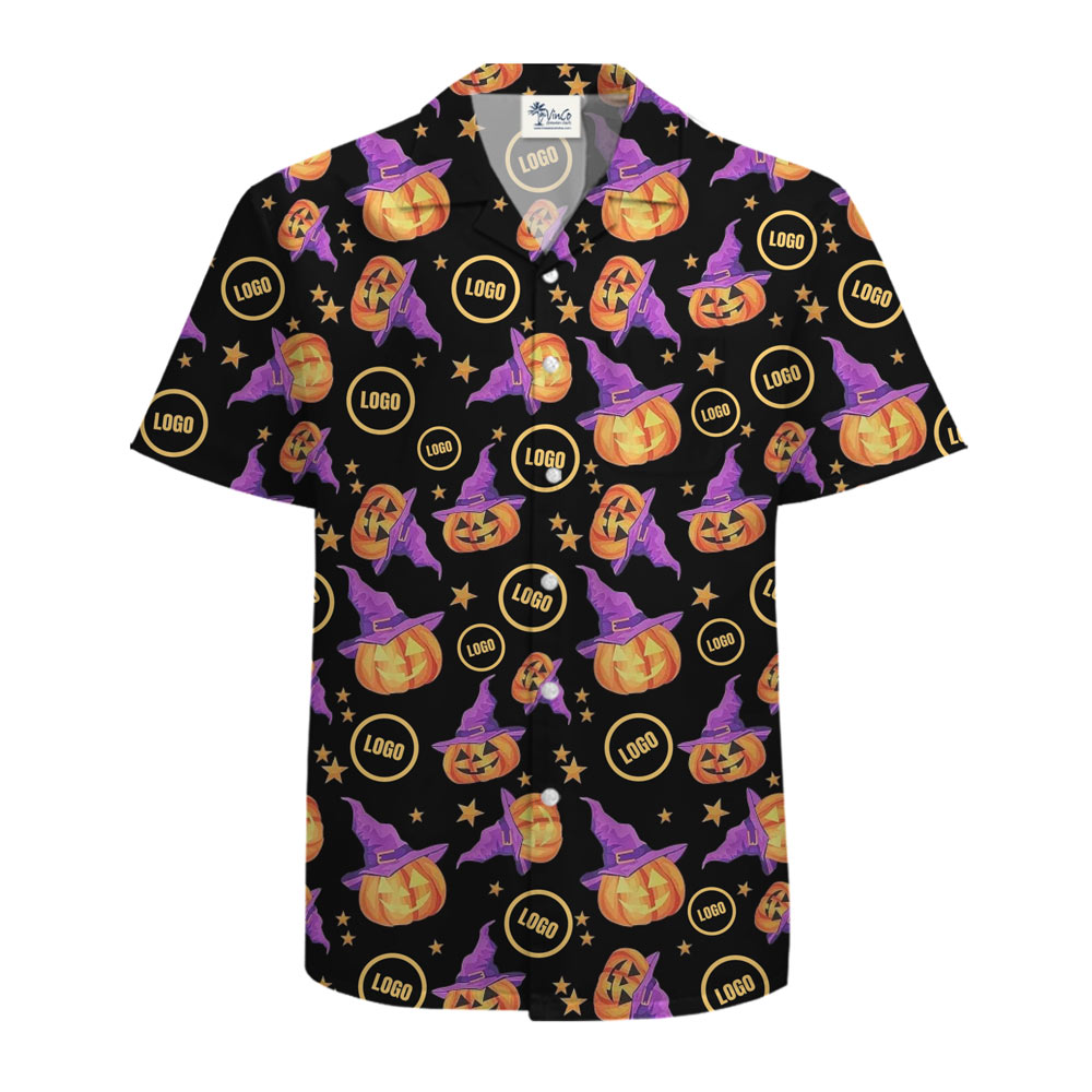 [Live Preview] Halloween Pumpkin Witch Custom Logo Hawaiian Shirt