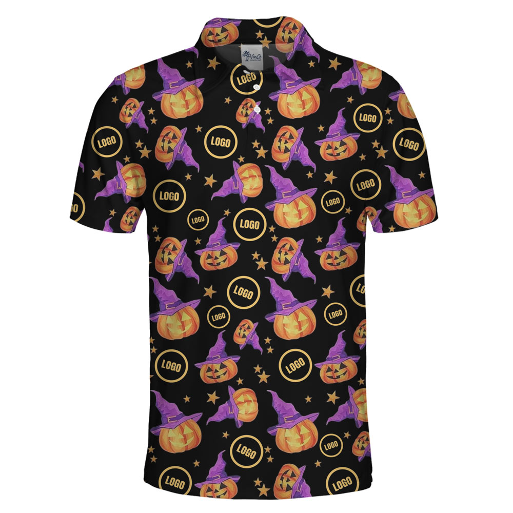 [Live Preview] Custom Logo Pumpkin Witch Halloween Polo Shirt