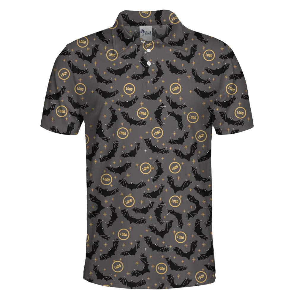 [Live Preview] Custom Company Logo Halloween Black Bat Polo Shirt