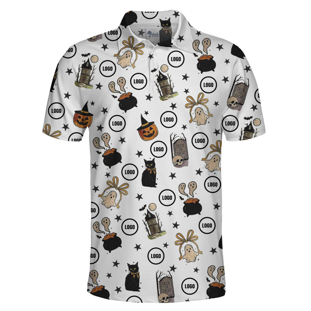 [Live Preview] Custom Logo Bewitched Icons Halloween Polo Shirt