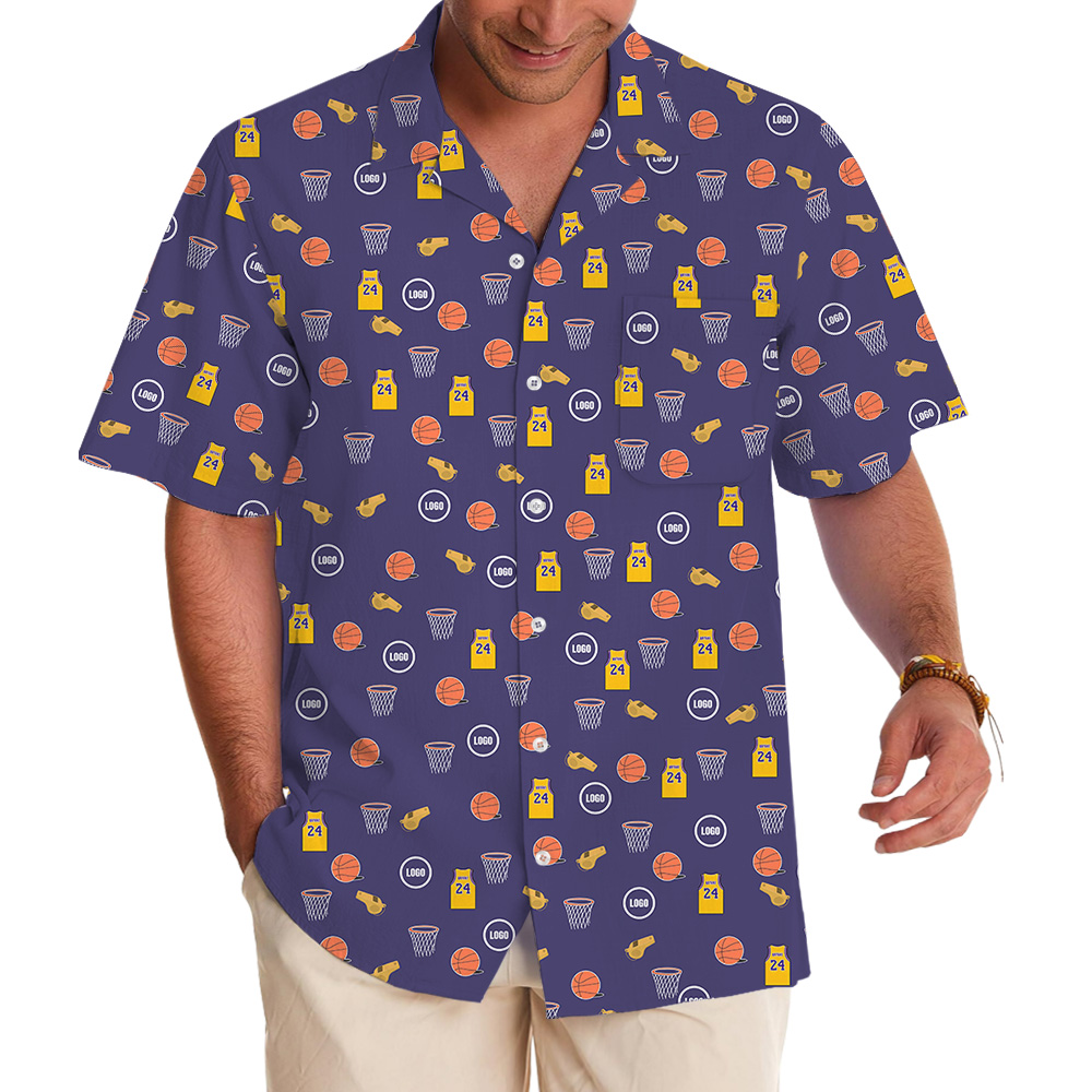 Basketball Navy Theme Custom Logo Hawaiian Shirt - variant image 1