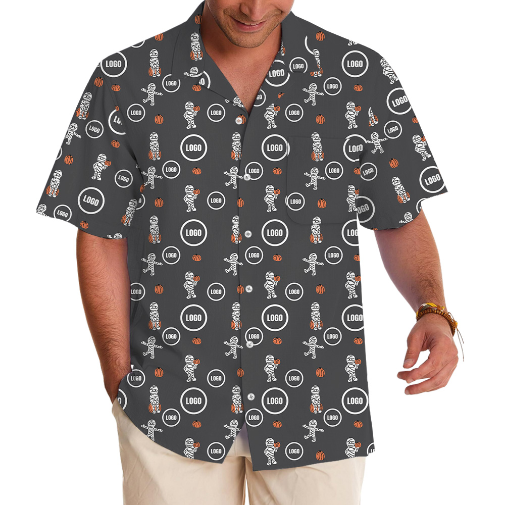 Custom Logo Halloween Mummy Pumpkin Hawaiian Shirt - variant image 1