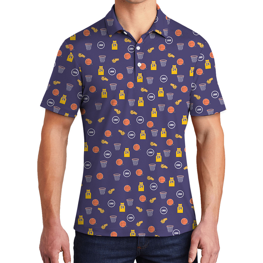 Navy Custom Logo Basketball Theme Polo Shirt - variant image 1