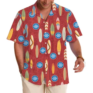 Classic Red Hawaiian Shirt Custom Logo Surfboard Pattern