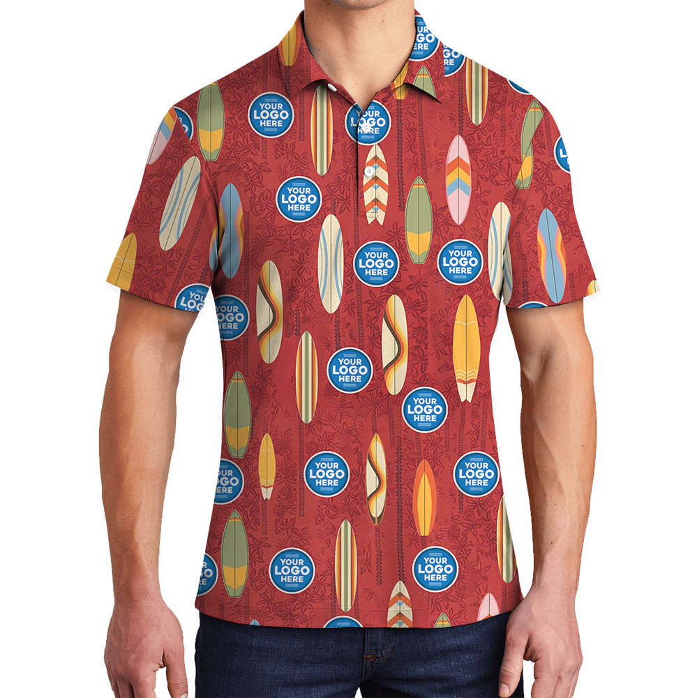 Red Classic Pattern Polo Shirt Custom Logo Surfboard - variant image 1