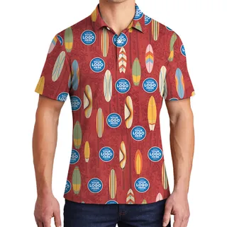 Red Classic Pattern Polo Shirt Custom Logo Surfboard