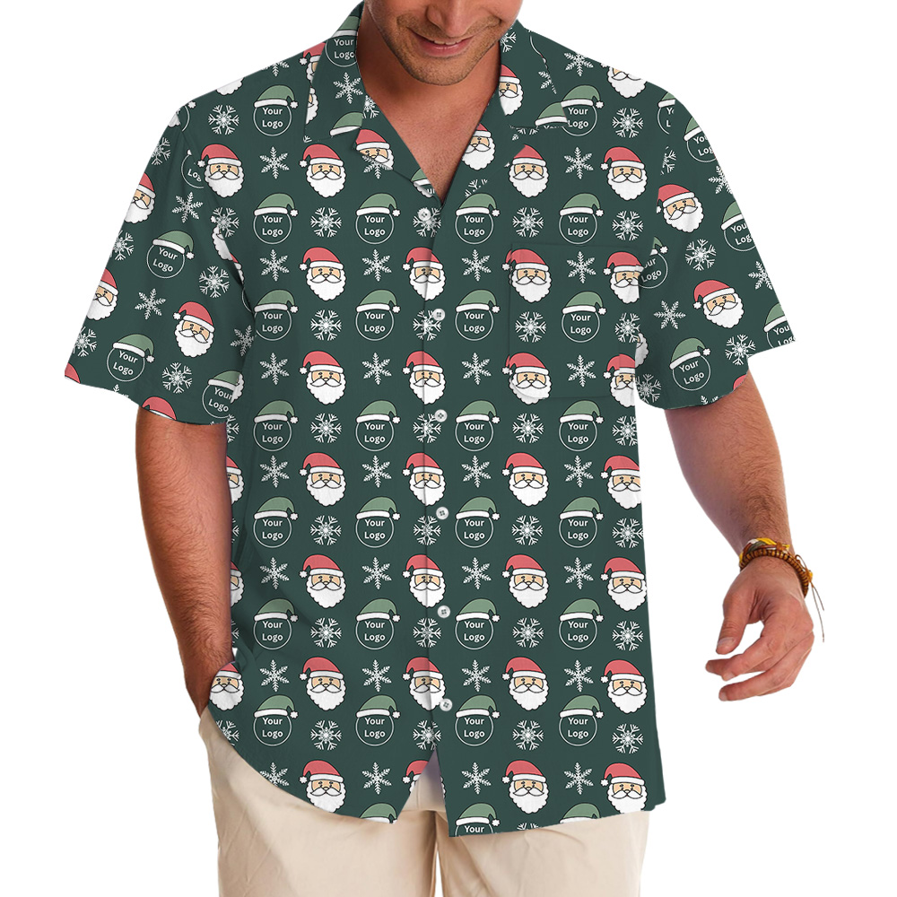 Navy Santa Christmas Custom Logo Hawaiian Shirt - variant image 1