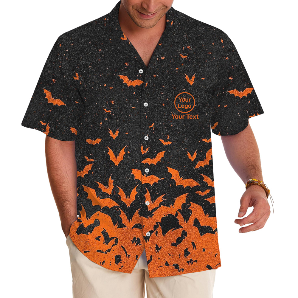 Halloween Night Bat Swarm Custom Logo Hawaiian Shirt - variant image 1