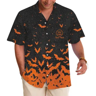 Halloween Night Bat Swarm Custom Logo Hawaiian Shirt