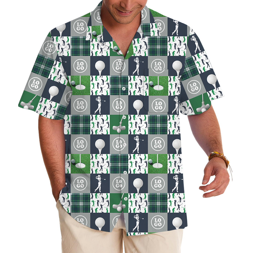 Golf Patchwork Pattern Custom Logo Hawaiian Shirt - variant image 1