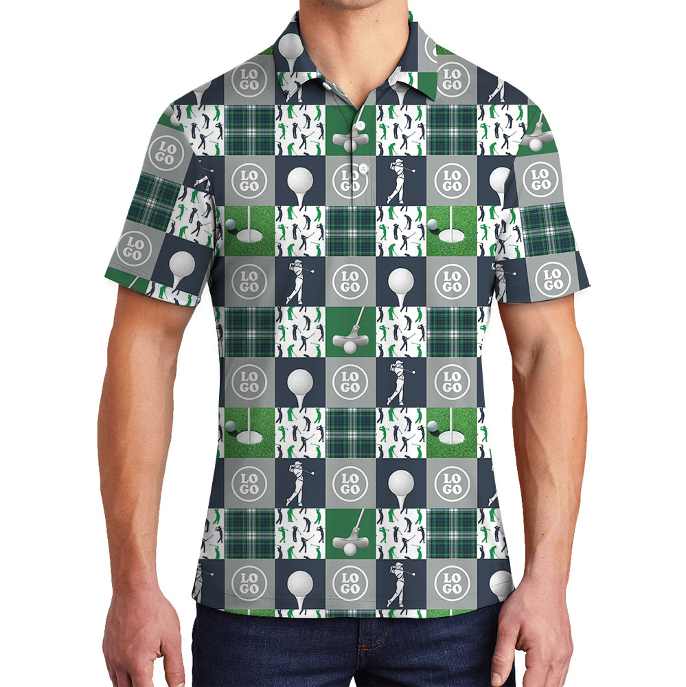 Custom Logo Golf Checkerboard Print Polo Shirt - variant image 1