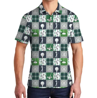 Custom Logo Golf Checkerboard Print Polo Shirt