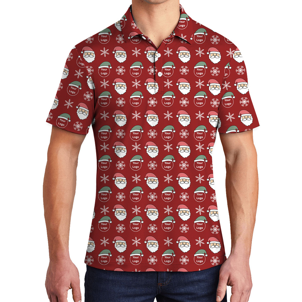 Santa And Snowflake Red Custom Logo Christmas Polo Shirt - variant image 1