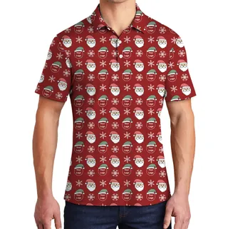 Santa And Snowflake Red Custom Logo Christmas Polo Shirt