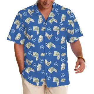 Blue Custom Logo Dollar Bill Pattern Hawaiian Shirt