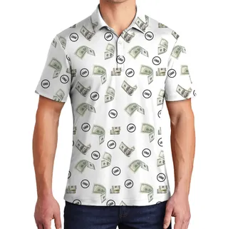 Custom Logo Dollar Bill White Polo Shirt